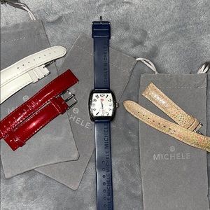 Michele Watch with 3 Leather Bands & 1 rubber